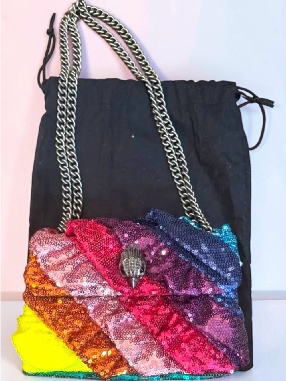 Kurt Geiger Kensington Sequin Rainbow Chain Shoulder Bag w Dustbag